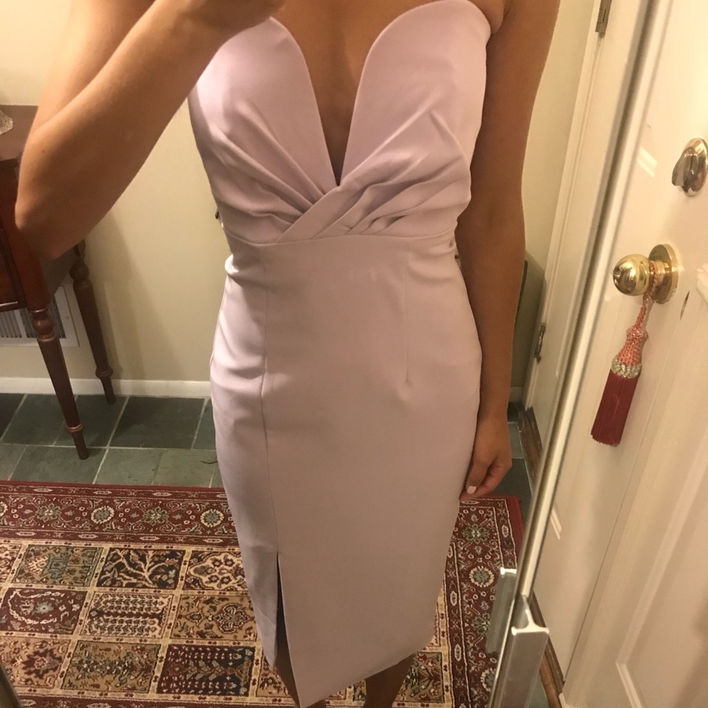 Bardot lilac deep v mini dress